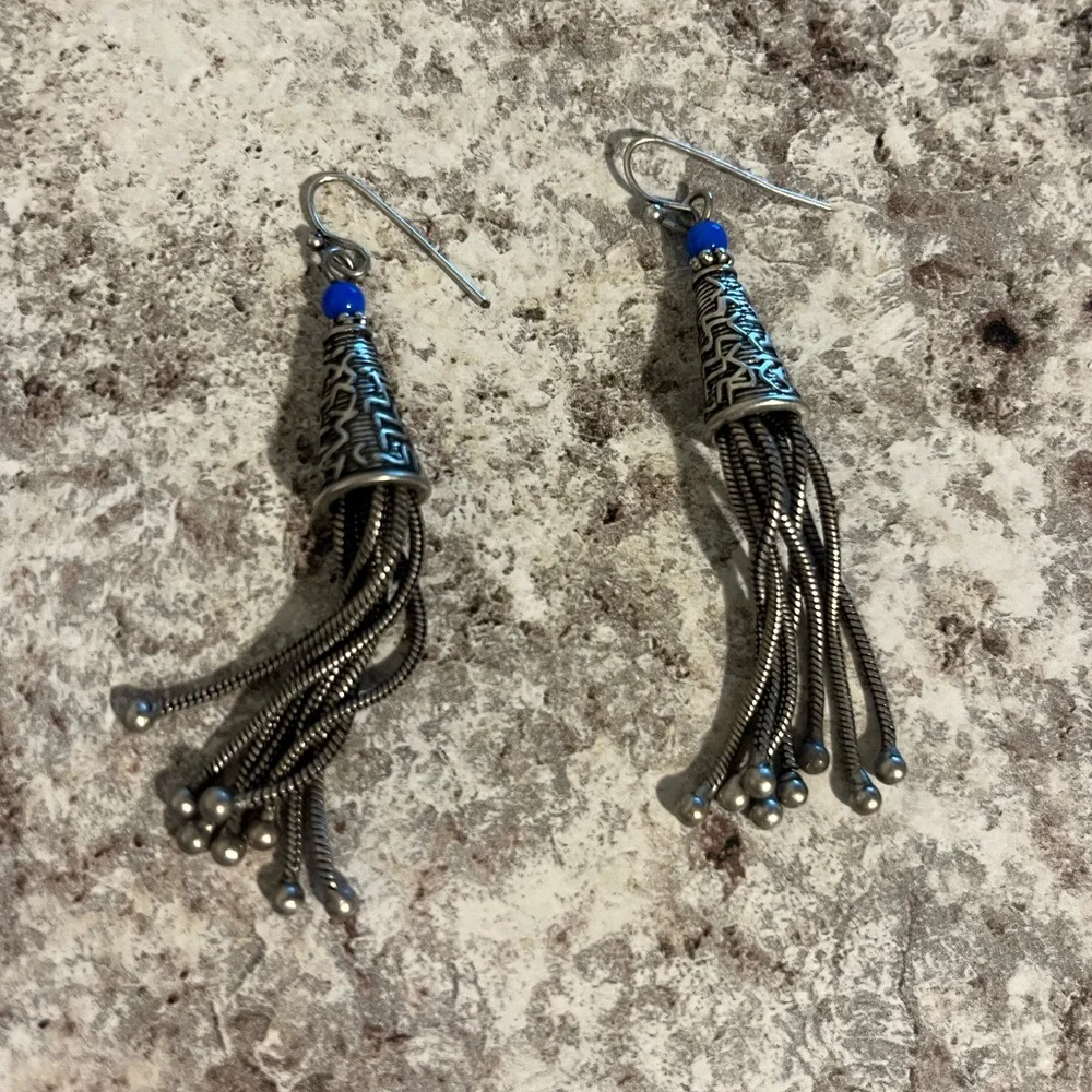 Blue and Silver Tone Fashion Earrings - Picture 5 of 5